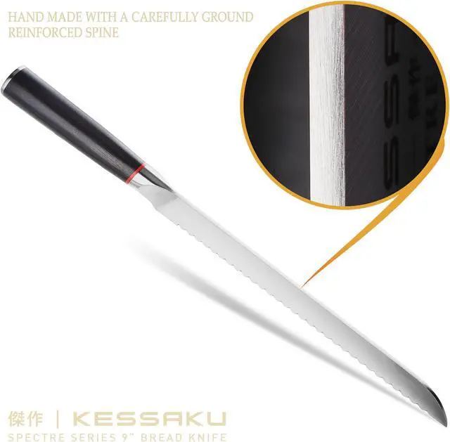 Alt view image 7 of 7 - Kessaku 8-Inch Chef, 9-Inch Bread, 4-Inch Paring - Spectre Series Knife Set - Forged High Carbon Japanese AUS-8 Stainless Steel - Pakkawood Handle with Blade Guards