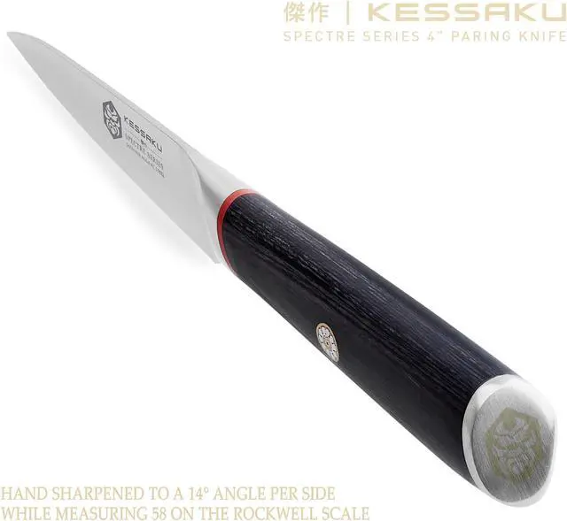 Alt view image 6 of 7 - Kessaku 9.5-Inch Chef and 4-Inch Paring - Spectre Series Knife Set - Forged High Carbon Japanese AUS-8 Stainless Steel - Pakkawood Handle with Blade Guards