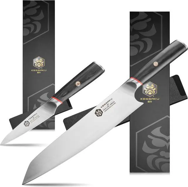Main image of Kessaku 9.5-Inch Chef and 4-Inch Paring - Spectre Series Knife Set - Forged High Carbon Japanese AUS-8 Stainless Steel - Pakkawood Handle with Blade Guards