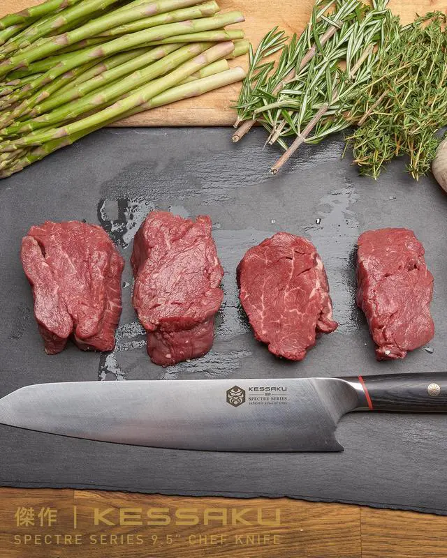Alt view image 3 of 7 - Kessaku 9.5-Inch Chef and 4-Inch Paring - Spectre Series Knife Set - Forged High Carbon Japanese AUS-8 Stainless Steel - Pakkawood Handle with Blade Guards