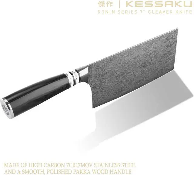 Alt view image 2 of 7 - Kessaku Meat Cleaver Butcher Knife - 7 inch - Ronin Series - Heavy Duty - Razor Sharp - Forged 7Cr17MoV High Carbon Stainless Steel - Wood Handle with Blade Guard
