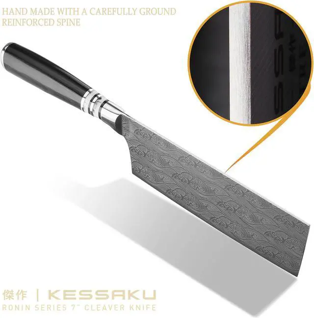 Alt view image 3 of 7 - Kessaku Meat Cleaver Butcher Knife - 7 inch - Ronin Series - Heavy Duty - Razor Sharp - Forged 7Cr17MoV High Carbon Stainless Steel - Wood Handle with Blade Guard