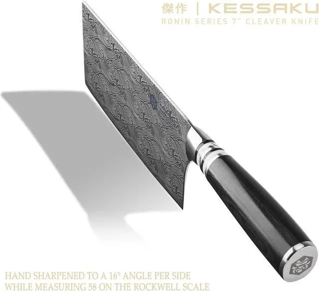 Alt view image 4 of 7 - Kessaku Meat Cleaver Butcher Knife - 7 inch - Ronin Series - Heavy Duty - Razor Sharp - Forged 7Cr17MoV High Carbon Stainless Steel - Wood Handle with Blade Guard