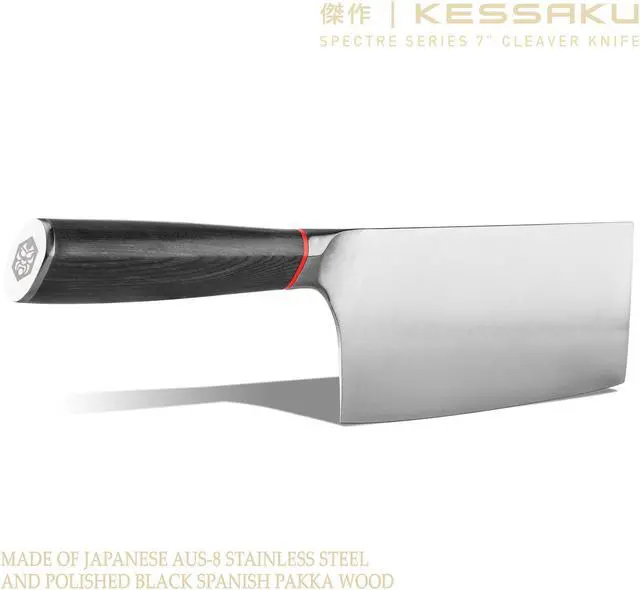 Alt view image 2 of 7 - Kessaku Meat Cleaver Butcher Knife - 7 inch - Spectre Series - Heavy Duty - Razor Sharp - Forged Japanese AUS-8 High Carbon Stainless Steel - Spanish Pakkawood Handle with Blade Guard