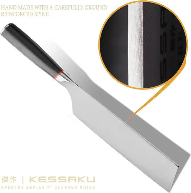 Alt view image 3 of 7 - Kessaku Meat Cleaver Butcher Knife - 7 inch - Spectre Series - Heavy Duty - Razor Sharp - Forged Japanese AUS-8 High Carbon Stainless Steel - Spanish Pakkawood Handle with Blade Guard