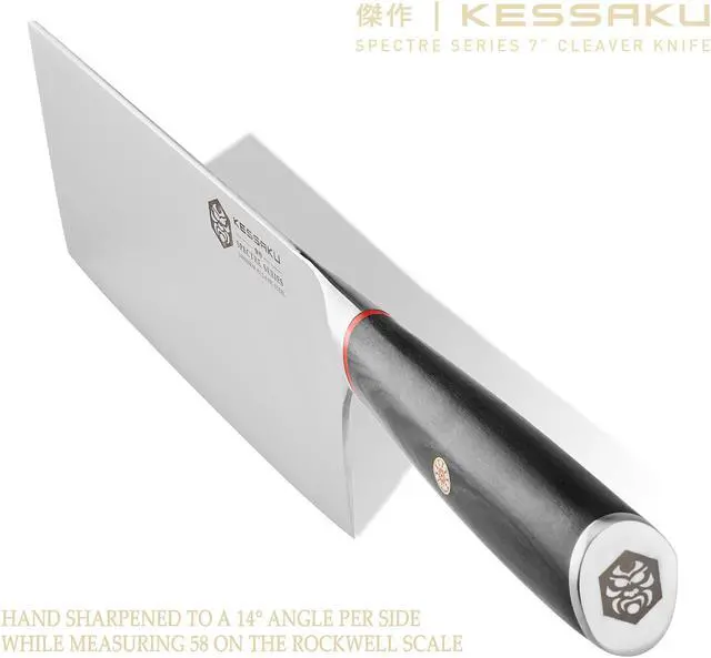 Alt view image 4 of 7 - Kessaku Meat Cleaver Butcher Knife - 7 inch - Spectre Series - Heavy Duty - Razor Sharp - Forged Japanese AUS-8 High Carbon Stainless Steel - Spanish Pakkawood Handle with Blade Guard