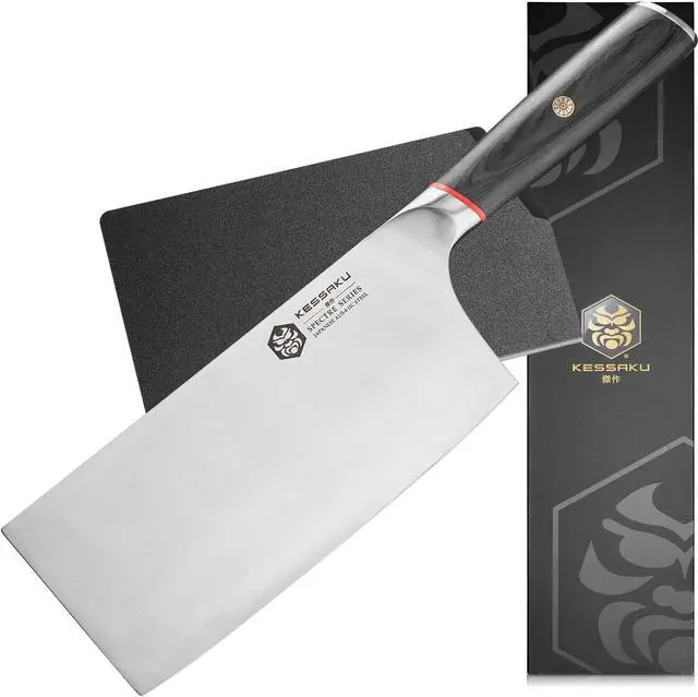Main image of Kessaku Meat Cleaver Butcher Knife - 7 inch - Spectre Series - Heavy Duty - Razor Sharp - Forged Japanese AUS-8 High Carbon Stainless Steel - Spanish Pakkawood Handle with Blade Guard