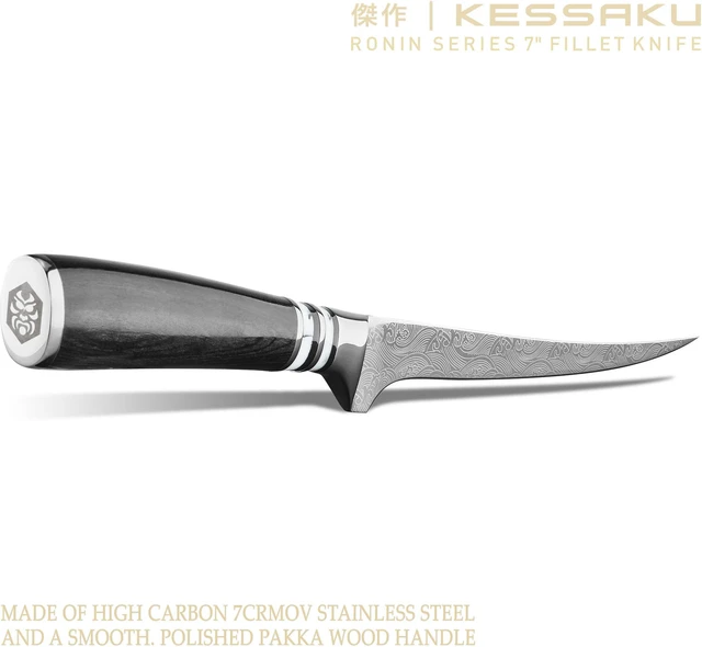 Alt view image 2 of 7 - Kessaku Flexible Fillet Knife - 7 inch - Ronin Series - Razor Sharp - Forged 7Cr17MoV High Carbon Stainless Steel - Boning, Trimming, Skinning - Wood Handle with Blade Guard