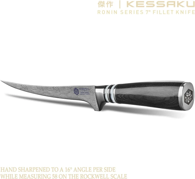 Alt view image 4 of 7 - Kessaku Flexible Fillet Knife - 7 inch - Ronin Series - Razor Sharp - Forged 7Cr17MoV High Carbon Stainless Steel - Boning, Trimming, Skinning - Wood Handle with Blade Guard