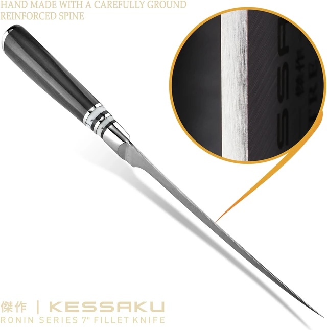 Alt view image 3 of 7 - Kessaku Flexible Fillet Knife - 7 inch - Ronin Series - Razor Sharp - Forged 7Cr17MoV High Carbon Stainless Steel - Boning, Trimming, Skinning - Wood Handle with Blade Guard