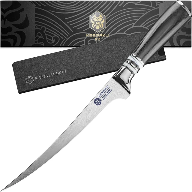 Main image of Kessaku Flexible Fillet Knife - 7 inch - Ronin Series - Razor Sharp - Forged 7Cr17MoV High Carbon Stainless Steel - Boning, Trimming, Skinning - Wood Handle with Blade Guard