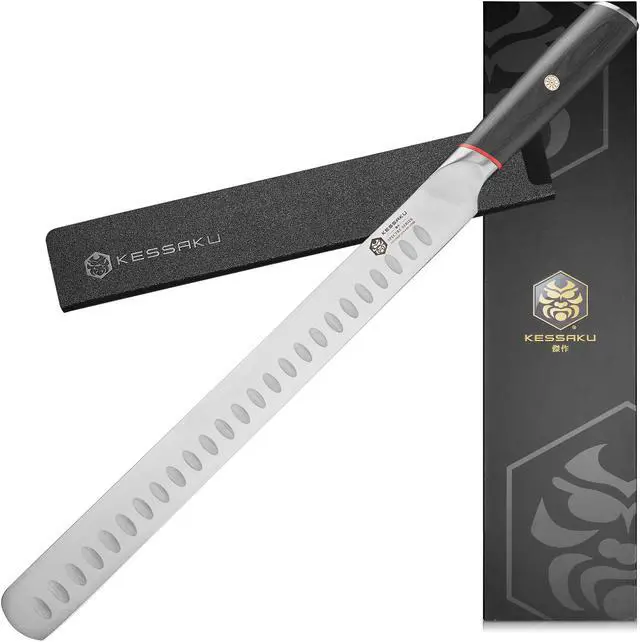 Main image of Kessaku Carving Knife - 12 inch - Spectre Series - Razor Sharp - Granton Edge - Forged Japanese AUS-8 High Carbon Stainless Steel - Spanish Pakkawood Handle with Blade Guard