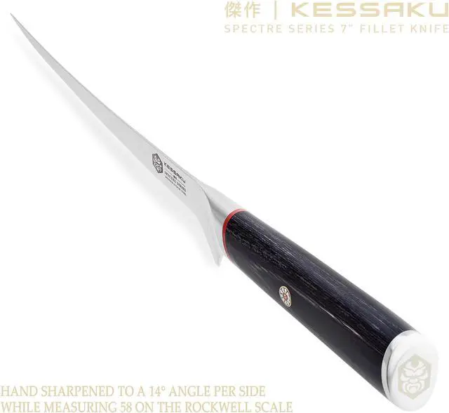 Alt view image 3 of 7 - Kessaku Fillet Knife - 7 inch - Spectre Series - Flexible - Razor Sharp - Forged Japanese AUS-8 High Carbon Stainless Steel - Boning, Trimming, Skinning - Spanish Pakkawood Handle with Blade Guard