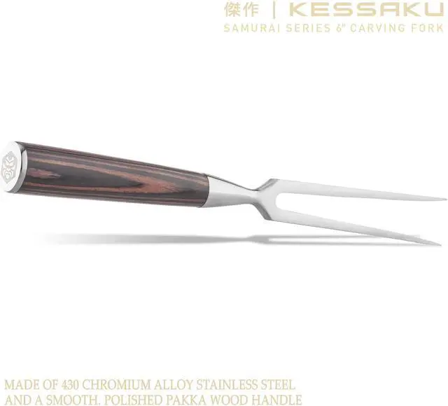 Alt view image 2 of 6 - Kessaku Meat Fork - 6 inch - Samurai Series - Dual-Prong Carving & BBQ Fork - Forged High Carbon Stainless Steel - Wood Handle