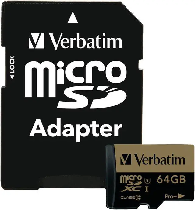Alt view image 2 of 20 - Verbatim Memory Card microSDXC w/Adapter 64GB BK/GD 44034