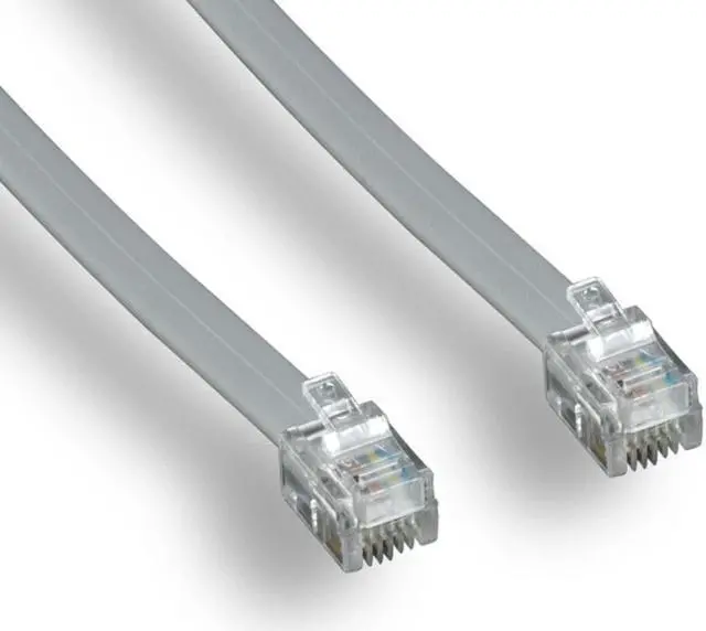 Main image of Monoprice Phone cable - 25 Feet - Silver Satin Color, RJ12 Connectors (6P6C), Straight, Flat Cable Body For Data