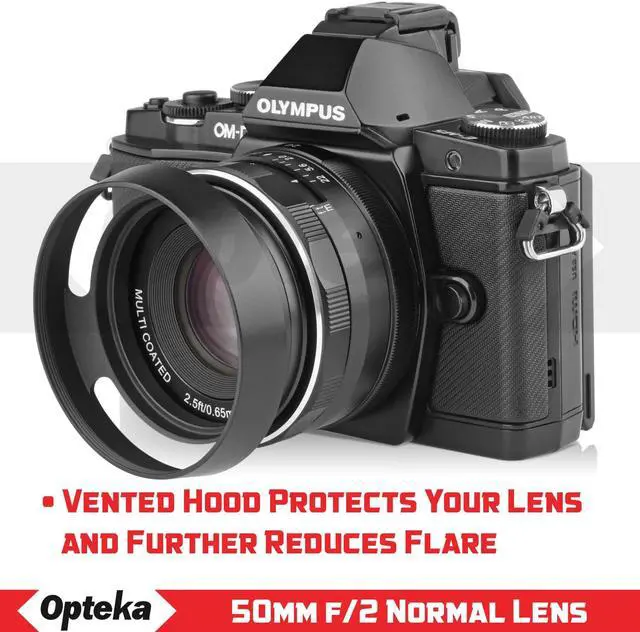 Alt view image 5 of 7 - Opteka 50mm f/2.0 HD MC Manual Focus Prime Lens + Hood + Cleaning Kit for Olympus Micro 4/3 Mount Digital Cameras