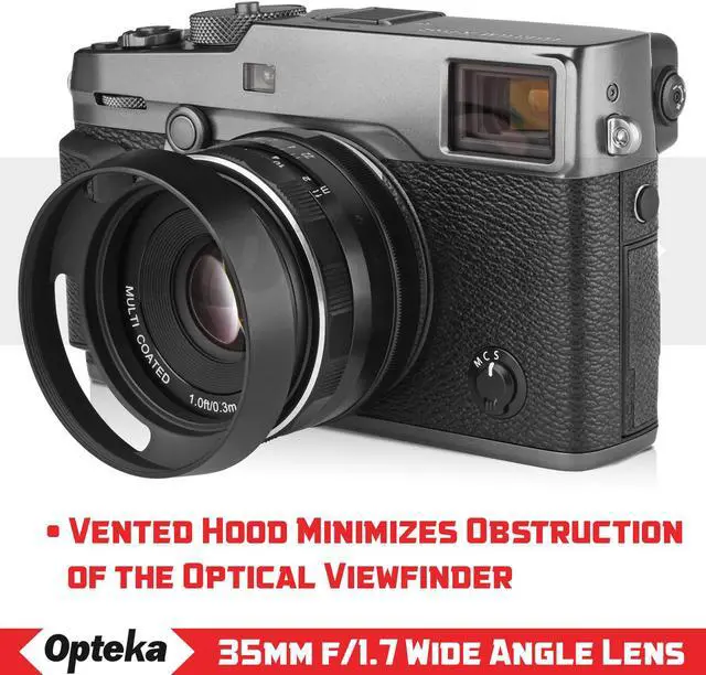 Alt view image 5 of 7 - Opteka 35mm f/1.7 HD MC Manual Focus Prime Lens with Vented Hood and Cleaning Kit for Fuji X Mount APS-C Digital Cameras