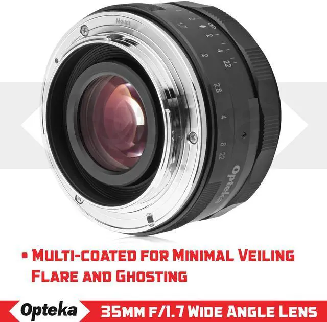 Alt view image 4 of 7 - Opteka 35mm f/1.7 HD MC Manual Focus Prime Lens with Vented Hood and Cleaning Kit for Fuji X Mount APS-C Digital Cameras