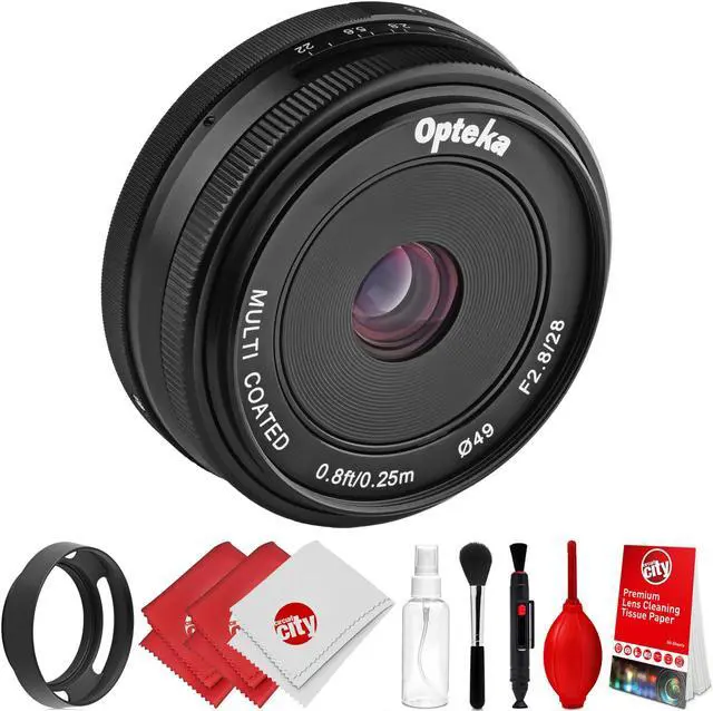 Main image of Opteka 28mm f/2.8 HD MC Manual Focus Prime Lens with Vented Hood and Cleaning Kit for Olympus Micro 4/3 Mount Digital Cameras
