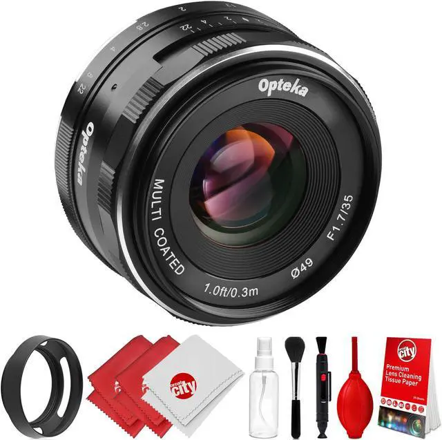 Main image of Opteka 35mm f/1.7 HD MC Manual Focus Prime Lens with Vented Hood and Cleaning Kit for Fuji X Mount APS-C Digital Cameras