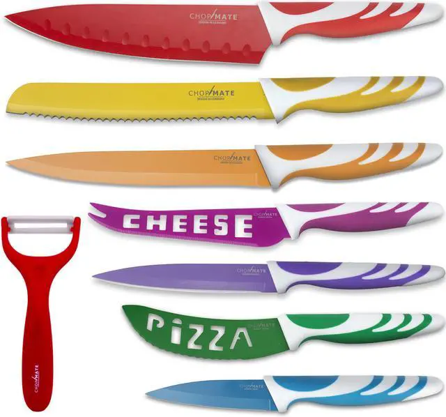 Alt view image 8 of 20 - Chopmate Color Stainless Steel Anti-Bacterial Non-Stick Ceramic Coated 8 Piece Kitchen Knife Set