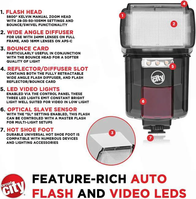 Alt view image 5 of 8 - Circuit City CC-125 Automatic Universal Flash with Built-in LED Video Light for Canon EOS DSLR Cameras Bundle with Opteka SB-1 Universal Studio Soft Box Flash Diffuser and Accessories (4 Items)