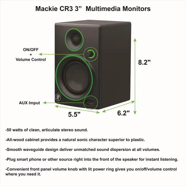 Alt view image 3 of 13 - Mackie CR3-X 3-Inch Creative Reference Multimedia Monitors Bundle with Pro Tools First DAW Music Editing Software, Wireless Bluetooth Receiver and Dual 1/4" Stereo to 3.5mm Cable