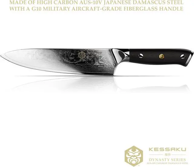 Alt view image 5 of 7 - Kessaku 8-Inch Chef Knife - Damascus Dynasty Series - Forged 67-Layer AUS-10V Japanese Steel - G10 Full Tang Handle with Blade Guard