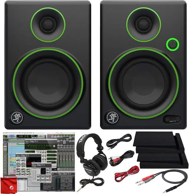 Main image of Mackie CR3-X 3-Inch Creative Reference Multimedia Monitors Bundle with Pro Tools First DAW Music Editing Software, Closed-Back Professional Studio Headphones, Dual 1/4" Stereo to 3.5mm Cable