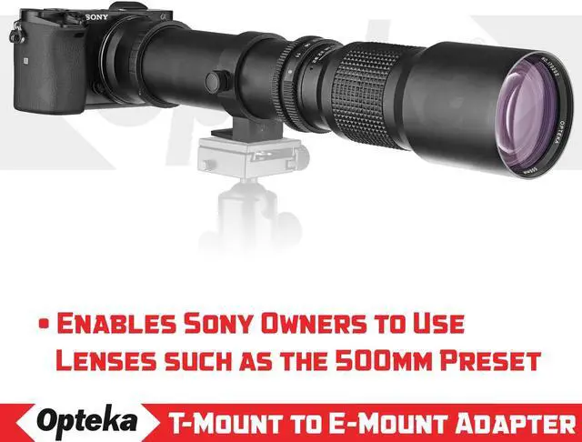 Alt view image 5 of 6 - Opteka T-Mount (T2) Lens Adapter for Sony E-Mount a9, a7R, a7S, a7, a6600, a6500, a6400, a6300, a6100, a6000, a5100, a5000, a3000, NEX-7, NEX-6, NEX-5T, NEX-5N, NEX-5R, 3N Digital Mirrorless Cameras