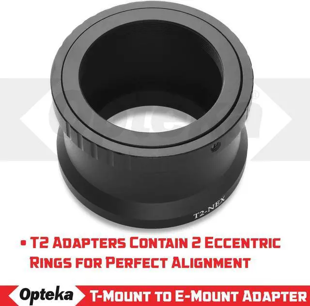 Alt view image 3 of 6 - Opteka T-Mount (T2) Lens Adapter for Sony E-Mount a9, a7R, a7S, a7, a6600, a6500, a6400, a6300, a6100, a6000, a5100, a5000, a3000, NEX-7, NEX-6, NEX-5T, NEX-5N, NEX-5R, 3N Digital Mirrorless Cameras