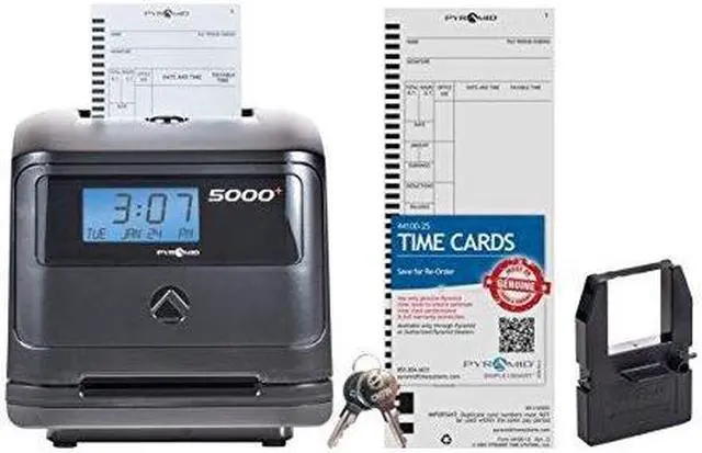 Alt view image 3 of 5 - Pyramid Time Systems, Model 5000 Auto Totaling Time Clock, Handles up to 100 Employees, Automatically calculates Worked time Between Punches and accumulates Worked Hours per Pay Period, Made in USA