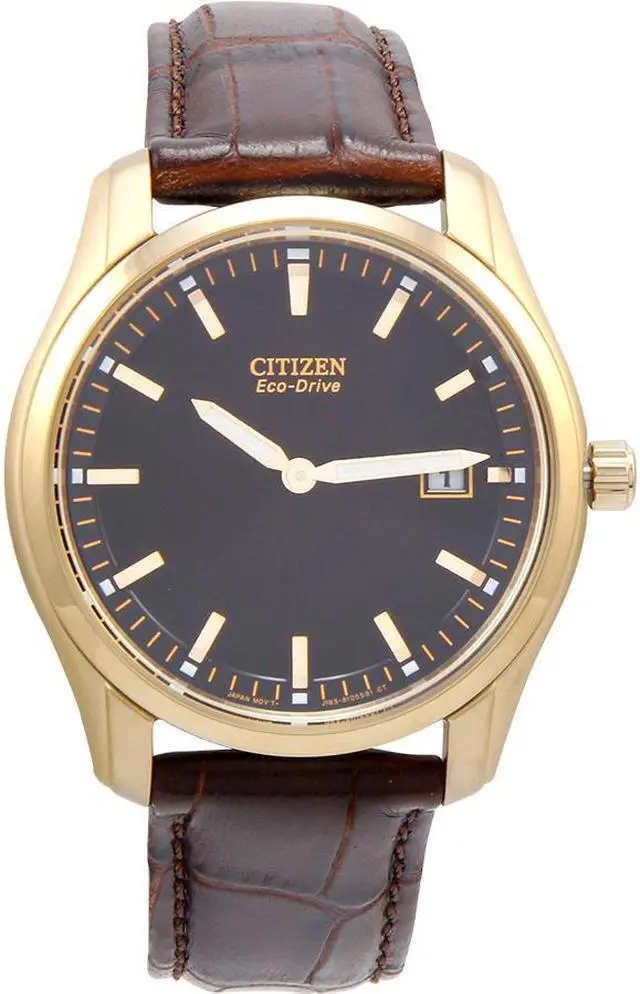 Alt view image 9 of 18 - Citizen Eco-Drive Mens Black Date Rose Gold Leather Watch AU1043-00E
