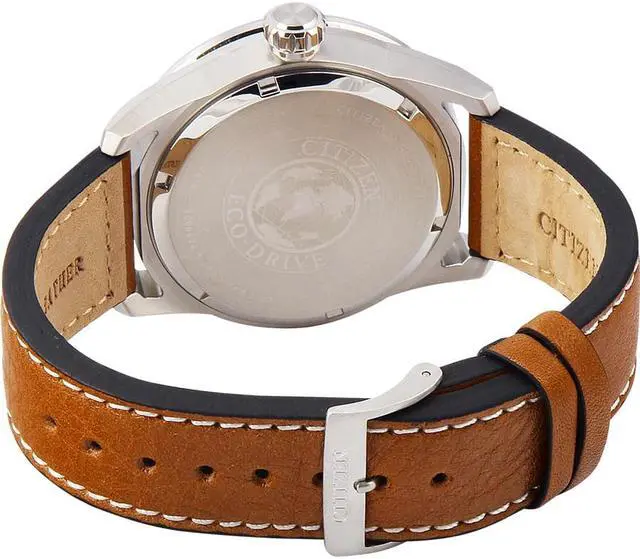 Alt view image 5 of 19 - Citizen AW1361-10H Men's Avion Eco-Drive Charcoal Dial Brown Leather Strap Watch