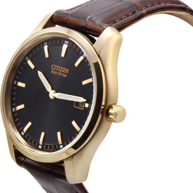 Alt view image 11 of 18 - Citizen Eco-Drive Mens Black Date Rose Gold Leather Watch AU1043-00E