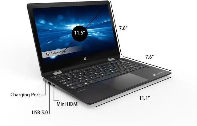 Alt view image 3 of 6 - Gateway 2-in-1 Laptop Intel Celeron N4020 1.10 GHz 4GB RAM 64GB SSD 11.6" HD Touchscreen Windows 10 Home S (GWTC116-2BK)
