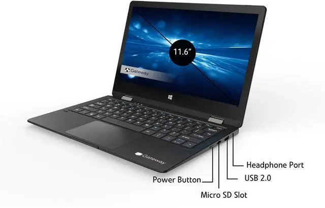Alt view image 2 of 6 - Gateway 2-in-1 Laptop Intel Celeron N4020 1.10 GHz 4GB RAM 64GB SSD 11.6" HD Touchscreen Windows 10 Home S (GWTC116-2BK)