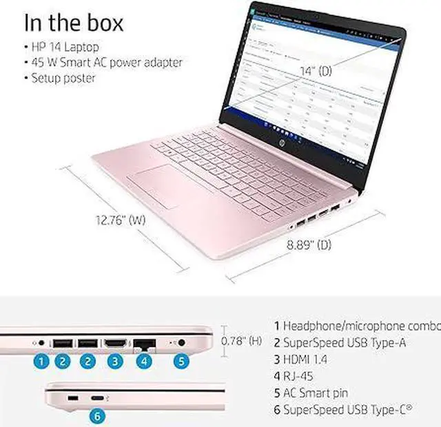 Alt view image 4 of 4 - HP 14-cf2112wm 14" HD Laptop Celeron N4120 1.1GHz 4GB RAM 64GB SSD W11H