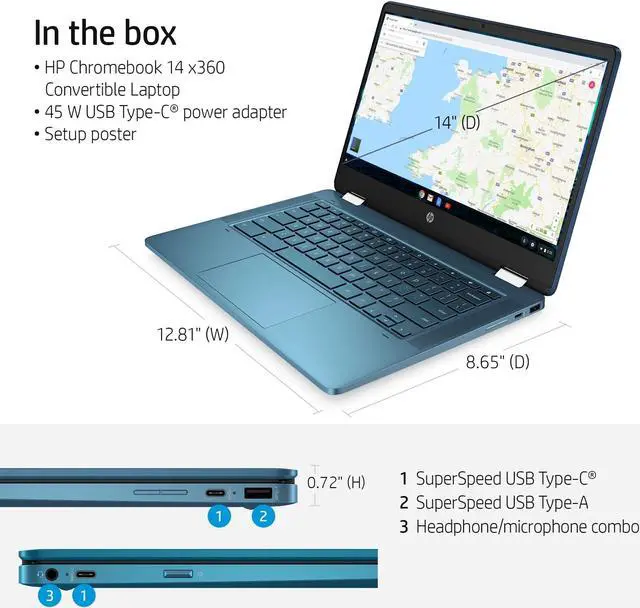 Alt view image 2 of 5 - HP Chromebook 14a-ca 14" HD Intel N4020 1.1GHz 4GB 64GB - Teal- Chrome OS