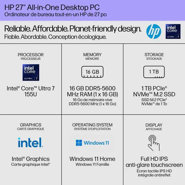 Alt view image 6 of 7 - HP 27-CR00 27" FHD Touch AIO, AMD Ryzen 7 7730U, 16GB, 1TB, W11H, White