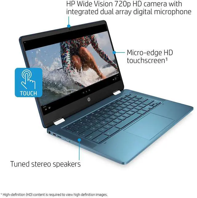 Alt view image 4 of 6 - HP Chromebook x360 14a-ca 14" HD 2-in-1 Touch Celeron N4020 4GB 64GB ChromeOS