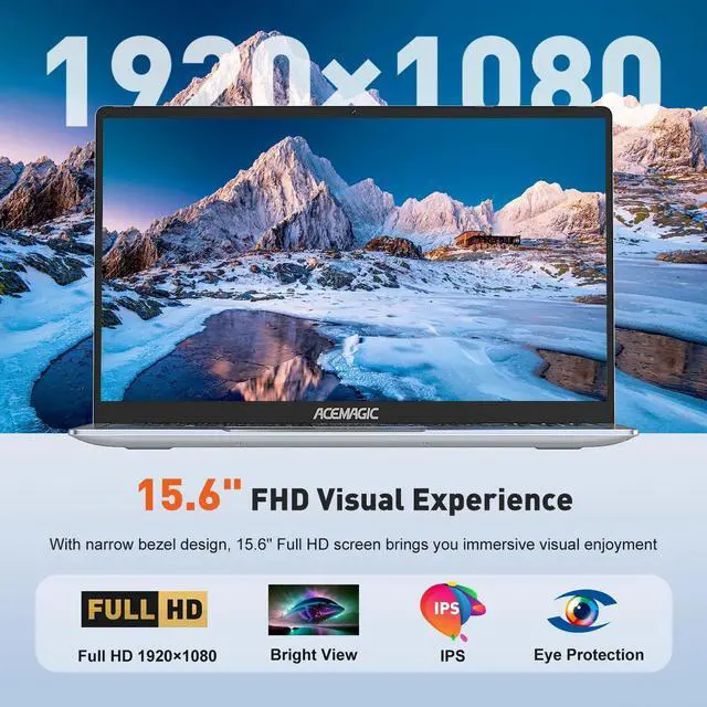 Alt view image 3 of 6 - Acemagic AX15 15.6" FHD Intel N95 1.7GHz 16GB RAM 512GB SSD W11P Silver