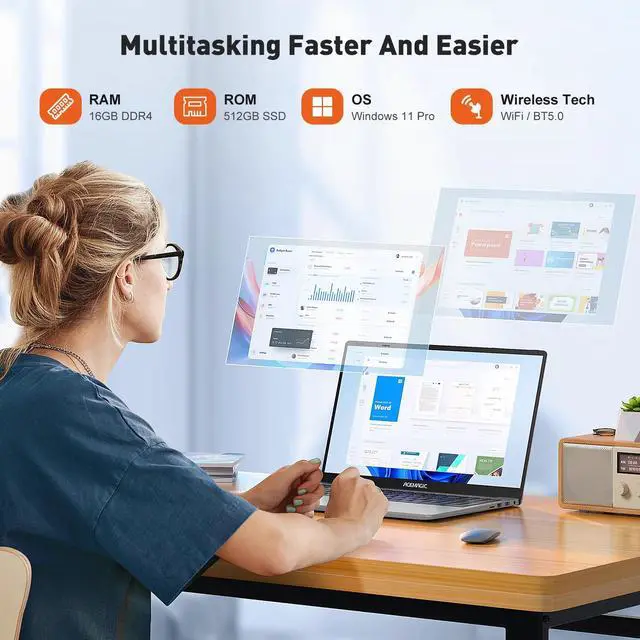 Alt view image 2 of 6 - Acemagic AX15 15.6" FHD Intel N95 1.7GHz 16GB RAM 512GB SSD W11P Silver