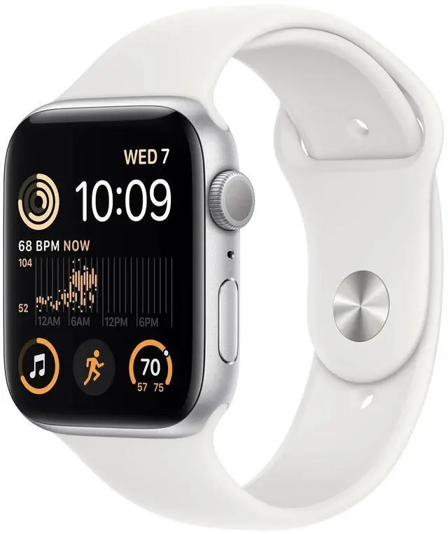 Main image of Apple Watch SE 2nd Gen GPS 44mm Silver Aluminum Case White Band, M/L