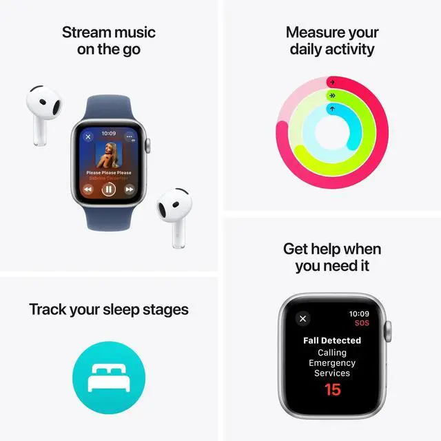 Alt view image 3 of 5 - Apple Watch SE 2nd Gen GPS 44mm Silver Aluminum Case White Band, M/L