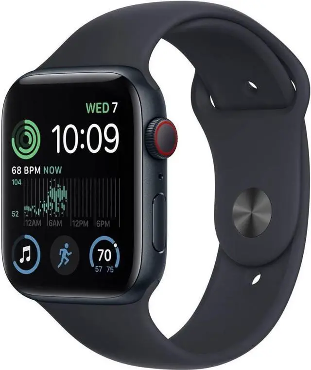 Alt view image 6 of 6 - Apple Watch SE 2 GPS + Cell 44mm Midnight Aluminum Case Midnight Band -M/L