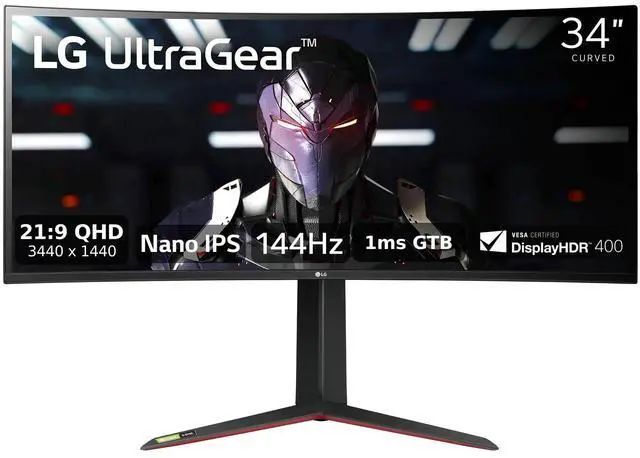 Alt view image 2 of 7 - LG Ultragear 34" QHD Curved IPS 144Hz Gaming Monitor, Black