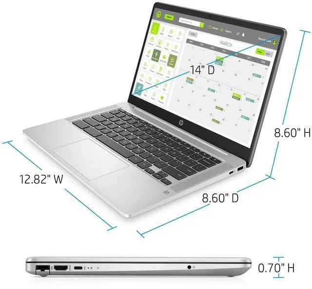 Alt view image 7 of 8 - HP Chromebook 14" Intel Pentium N5000 4GB 64GB Chrome
