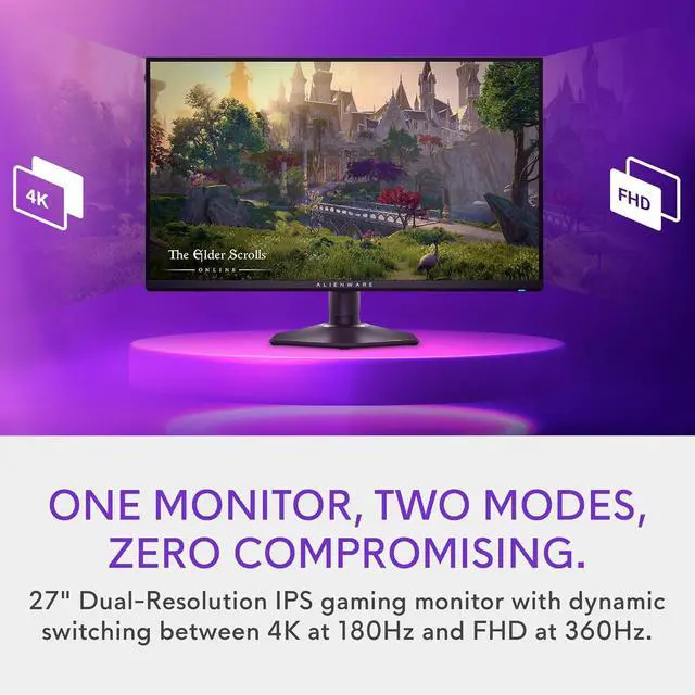 Alt view image 2 of 5 - Dell Alienware AW2725QF 27" Dual-Resolution Gaming Monitor 4K-FHD 180Hz-360Hz
